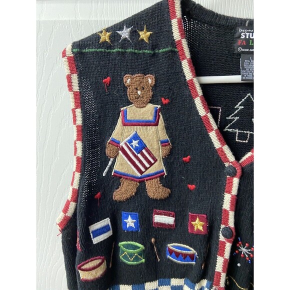 Designer Origional Studio Womens Large Black All Holidays Knit Decorated Vest - Picture 4 of 8